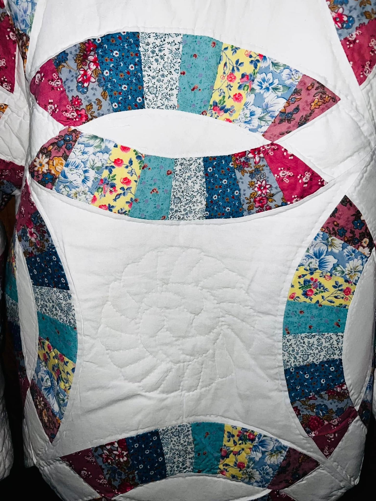 Vintage Upcycled Relaxed Fit Double Wedding Ring Quilt Coat Fits Most