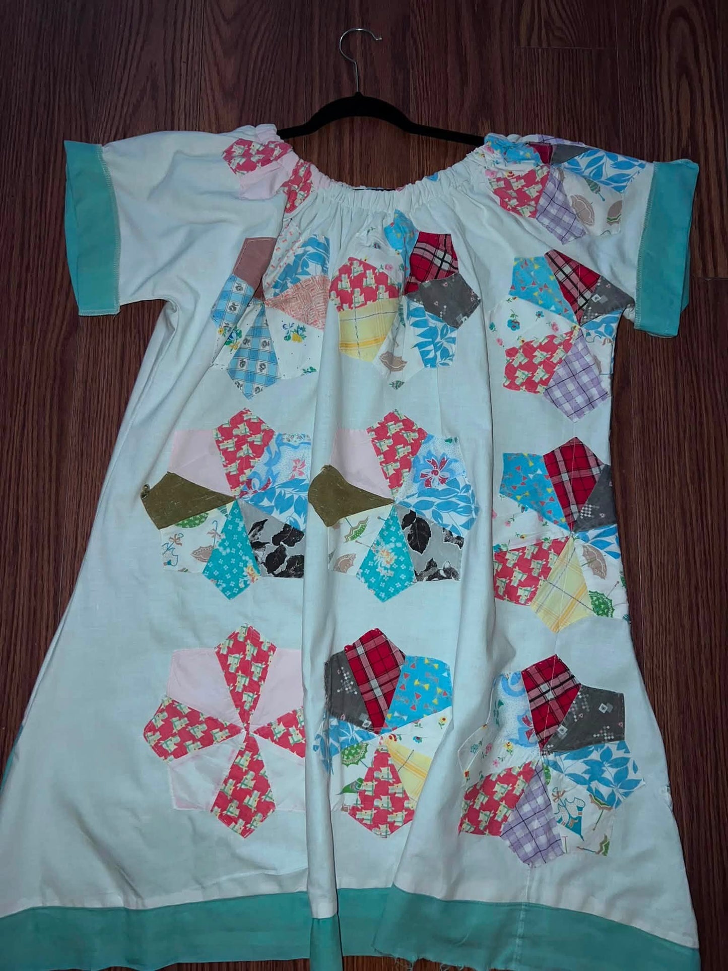 White Vintage Quilt Star Summer Weight Quilt Peasant Babydoll Dress L/XL/1X