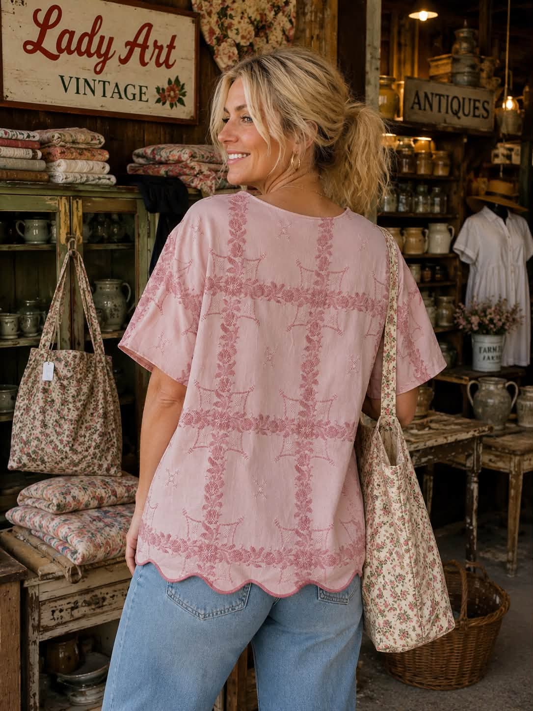 Vintage Dusty Rose Jacquard Woven Coverlet Box Top
