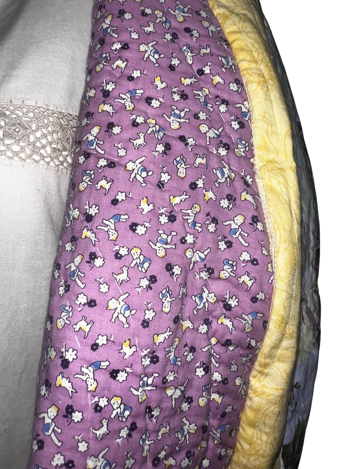 Quilt Coat Jacket - Dresden Plate, lavender, shades of purple and yellow Vintage from 40’s Design Patchwork Floral Vintage Quilt Fits Most