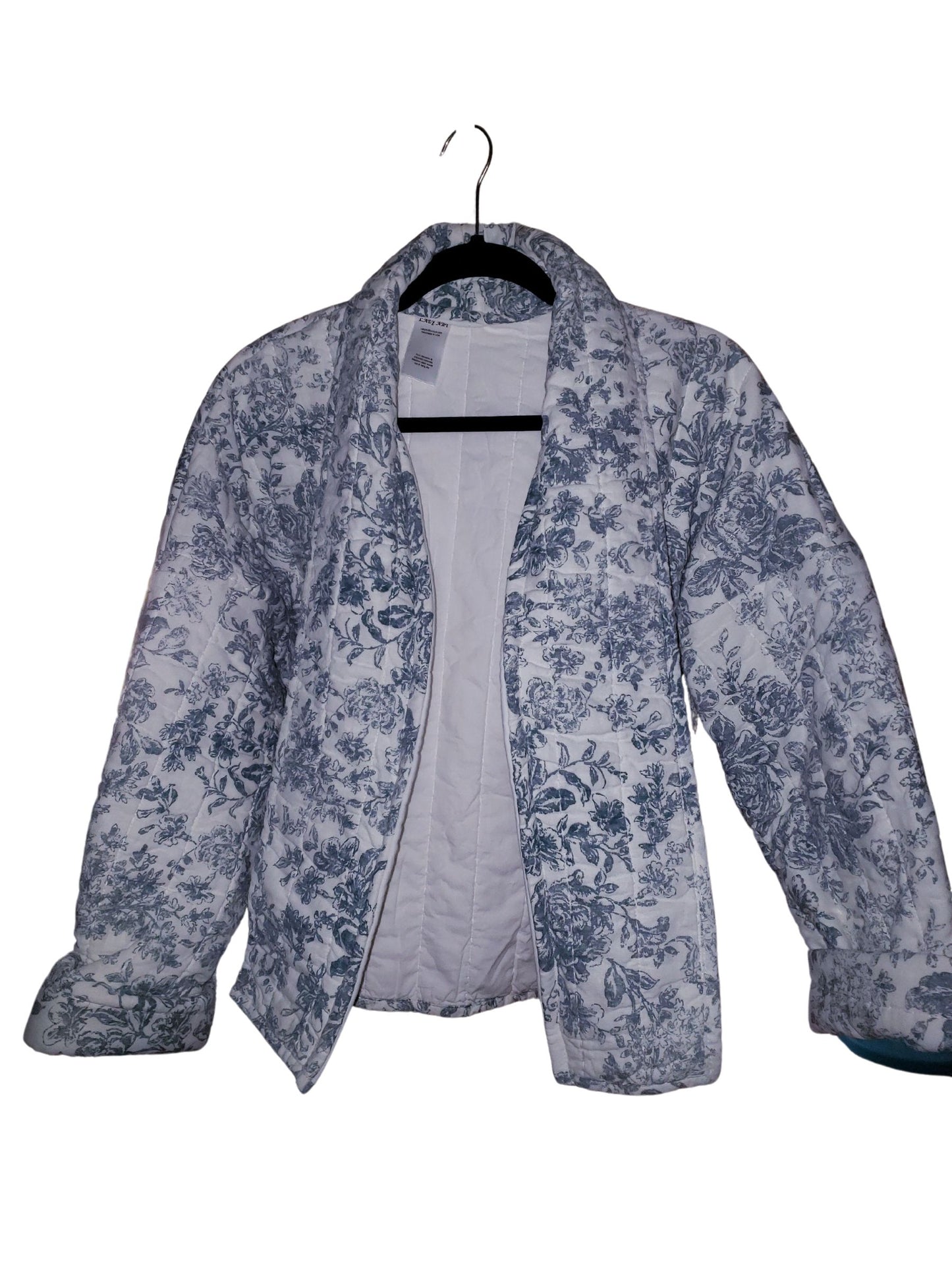 Blue & White Toile Floral print Relaxed Fit Quilt Coat Fits Most Sizes