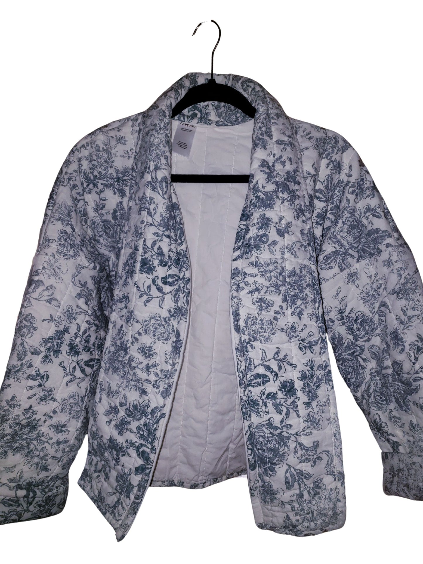 Blue & White Toile Floral print Relaxed Fit Quilt Coat Fits Most Sizes