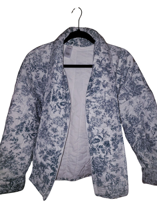 Blue & White Toile Floral print Relaxed Fit Quilt Coat  Fits Most Sizes