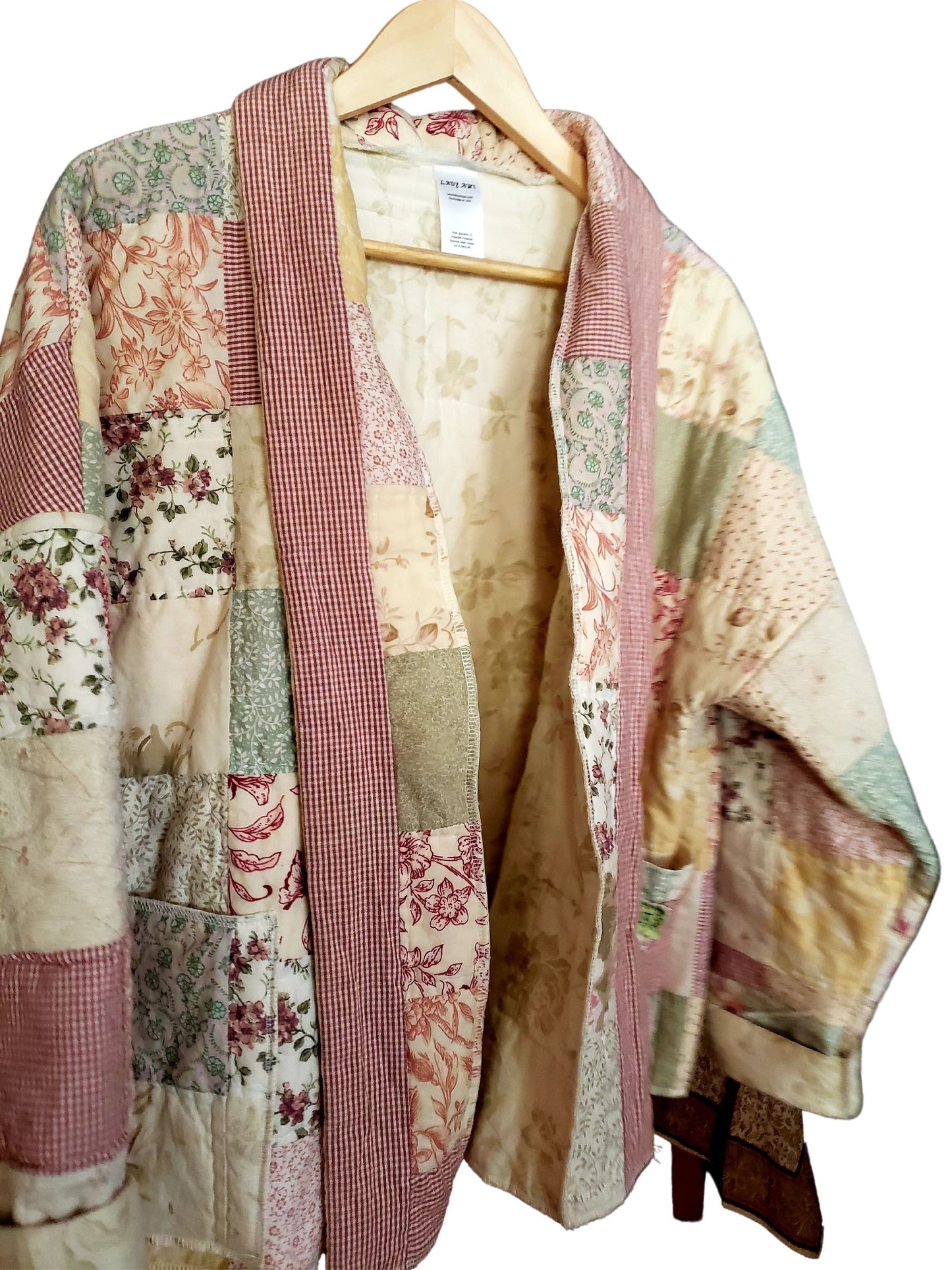 Quilt Coat Jacket - Pink Cream Patchwork Floral Vintage Quilt Fits Most
