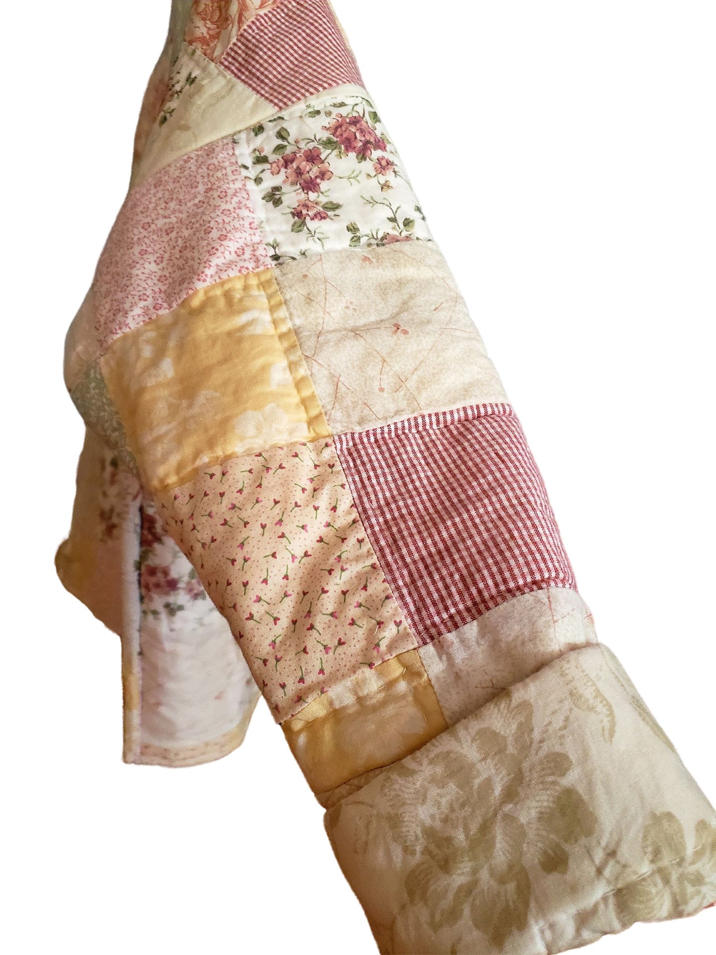 Quilt Coat Jacket - Pink Cream Patchwork Floral Vintage Quilt Fits Most