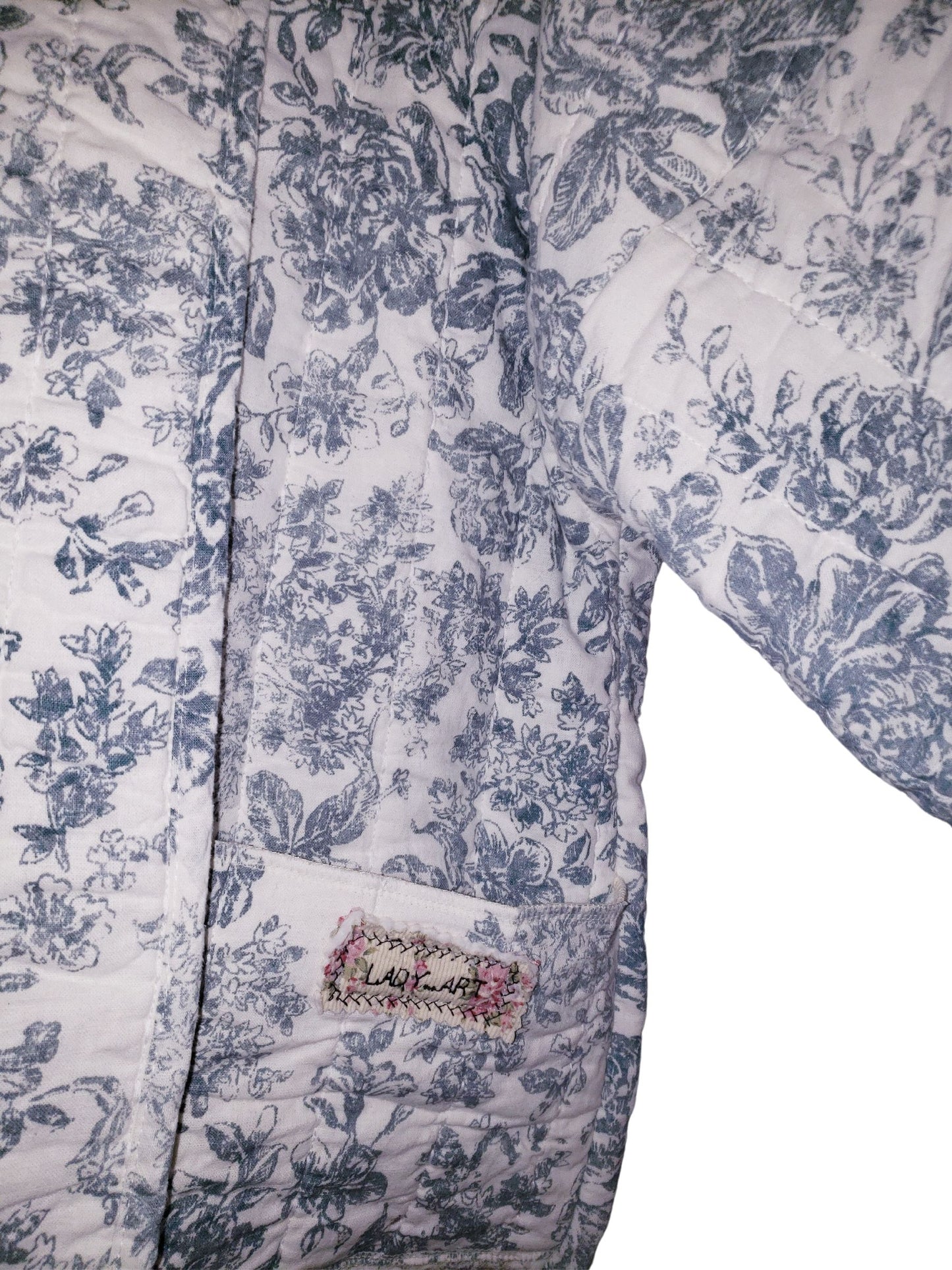 Blue & White Toile Floral print Relaxed Fit Quilt Coat Fits Most Sizes