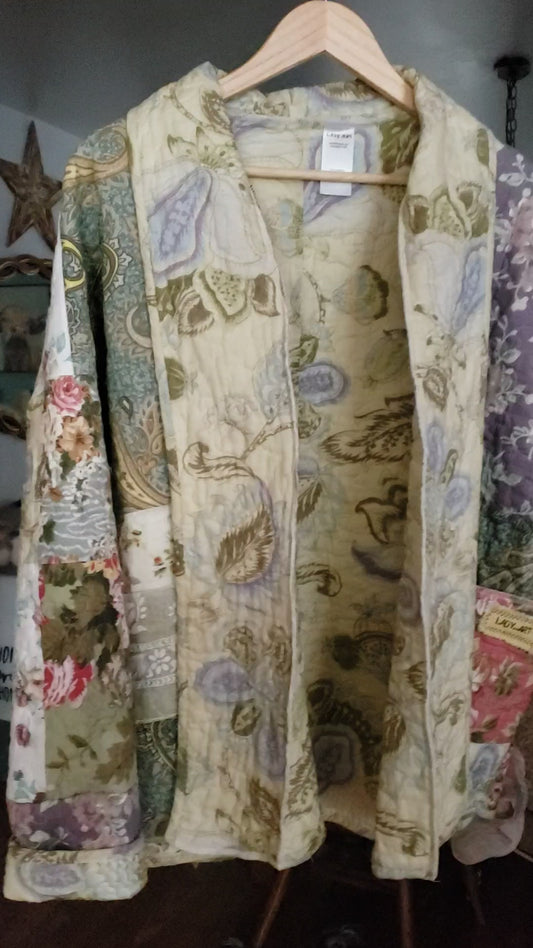 Quilt Coat Jacket - Yellow Cream Toile Patch Floral Fits Most