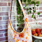 Handmade SUNNY SUNFLOWERS Colorful Boho Shoulder Bags, Cotton Bohemian Bags Denim Lined