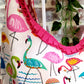 Handmade FLAMINGO LOVE Colorful Boho Shoulder Bags, Cotton Bohemian Bags Lined