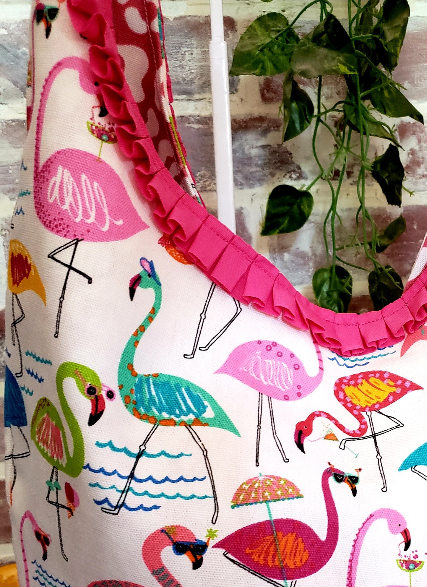 Handmade FLAMINGO LOVE Colorful Boho Shoulder Bags, Cotton Bohemian Bags Lined