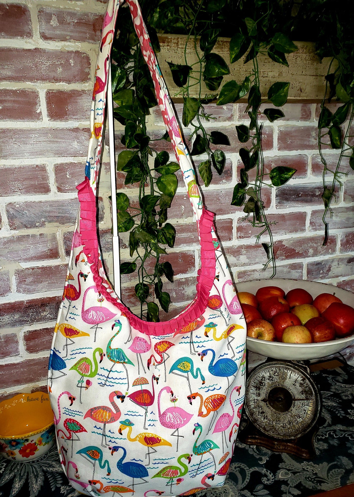 Handmade FLAMINGO LOVE Colorful Boho Shoulder Bags, Cotton Bohemian Bags Lined