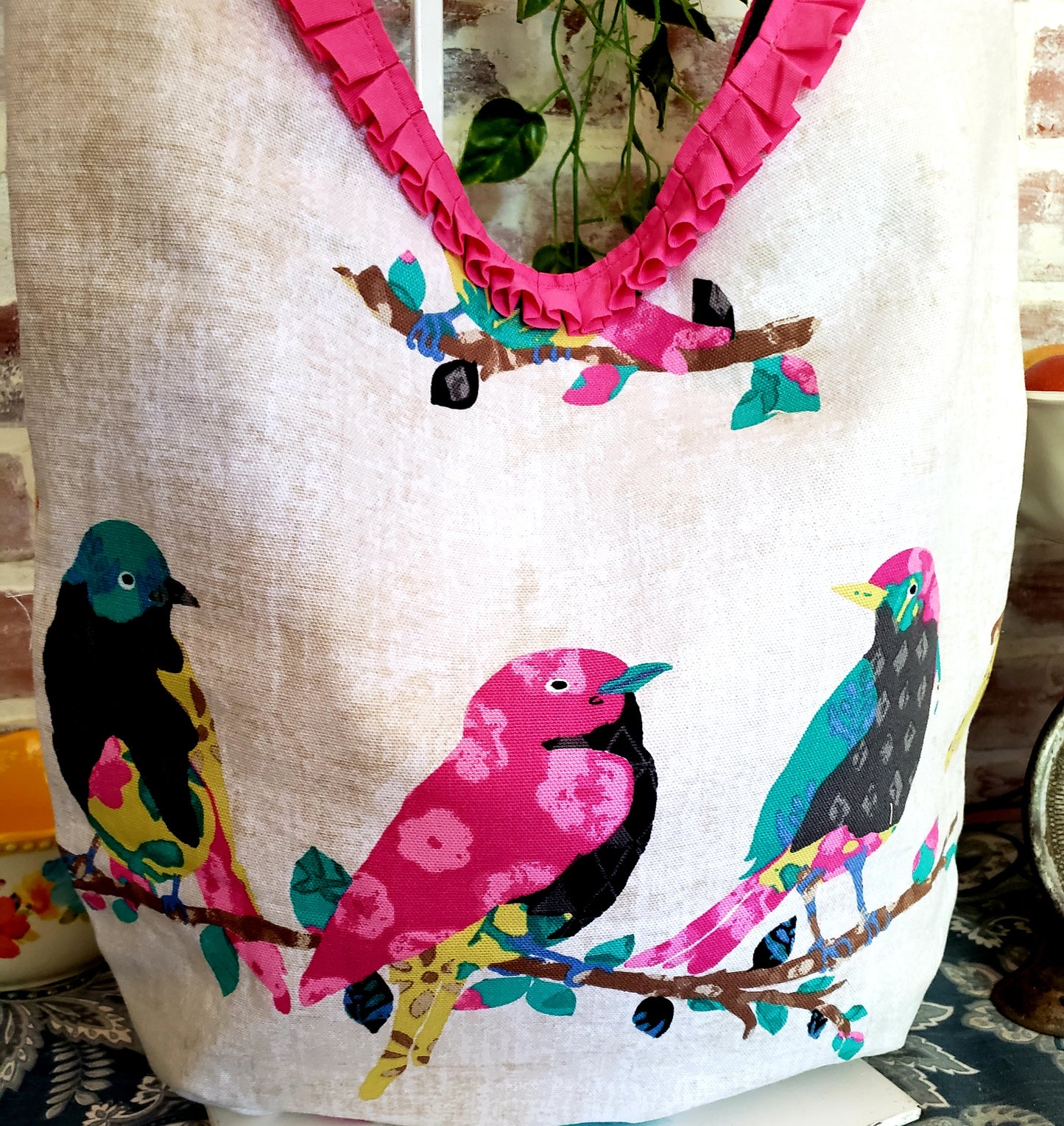 Handmade SONG BIRDS Colorful Boho Shoulder Bags, Cotton Bohemian Bags Denim Lined