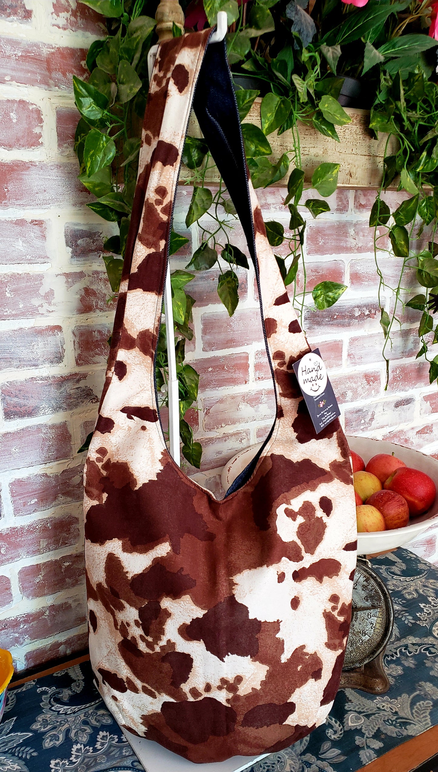 Handmade WESTERN COW HIDE COWBOY Colorful Boho Shoulder Bags, Cotton Bohemian Bags Denim Lined