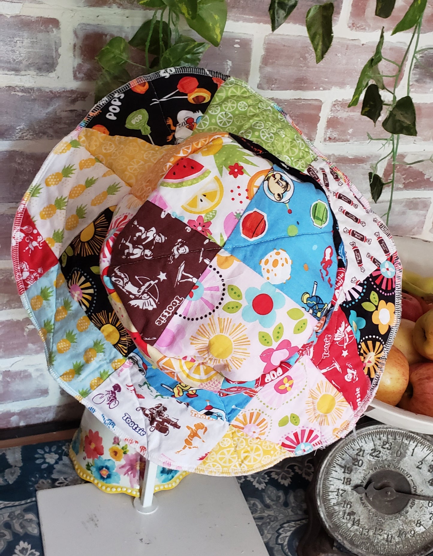 ViNtAgE HANDMADE TOOTSIE POP ROLL BLOW POP Floppy Patchwork Hat // Wide Brim // Floral Plaid Cotton Sun Hat HiPPiE Beach Boho #14