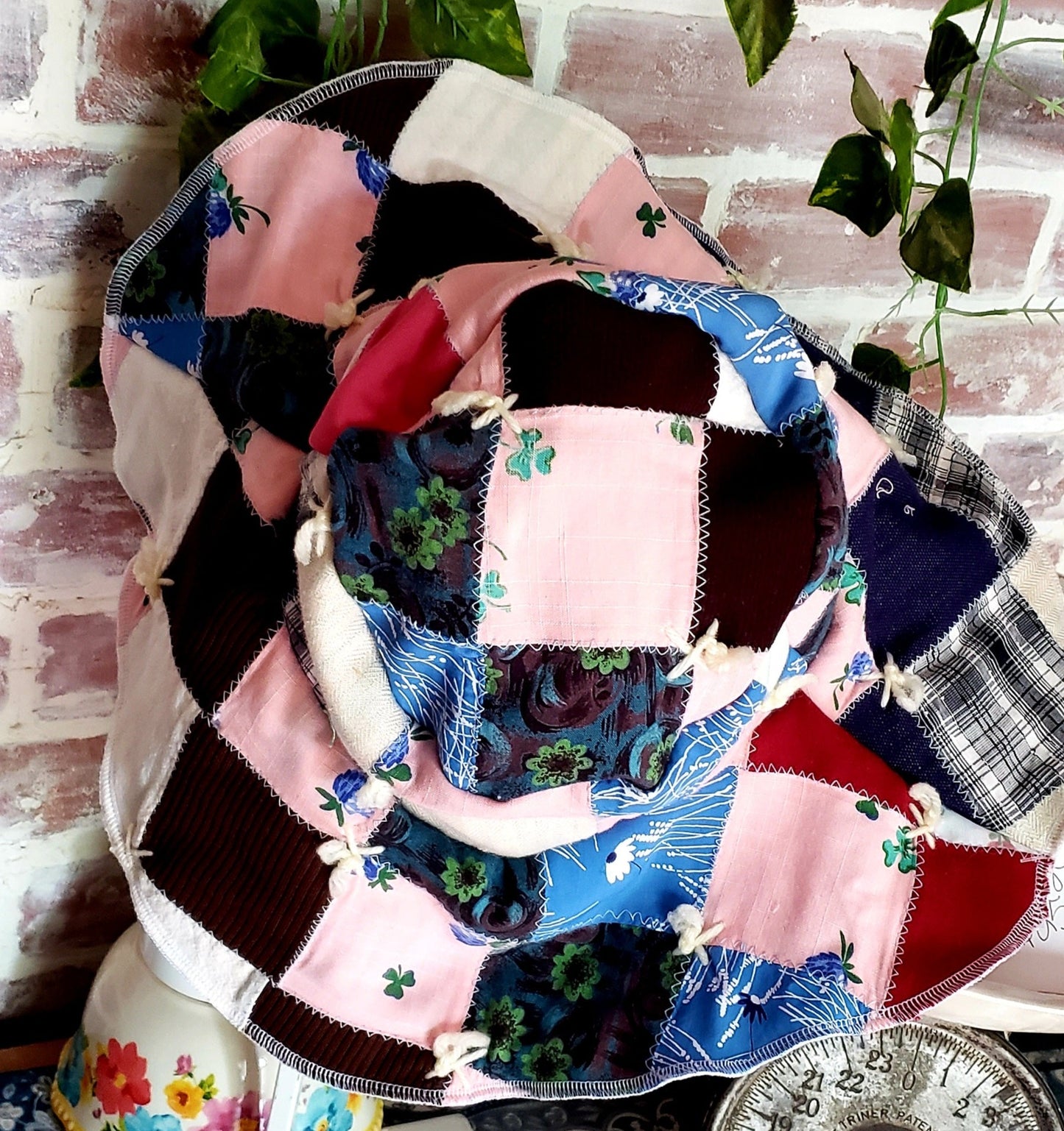 ViNtAgE 70's HANDMADE Floppy Patchwork Hat // Wide Brim // Floral Plaid SHAMROCK Cotton Sun Hat HiPPiE Beach Boho #7