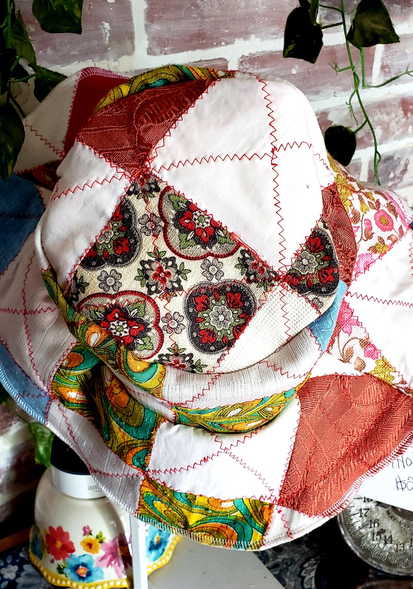 ViNtAgE 70's HANDMADE Floppy Patchwork Hat // Wide Brim // Floral Calico Cotton Sun Hat HiPPiE Beach Boho #2