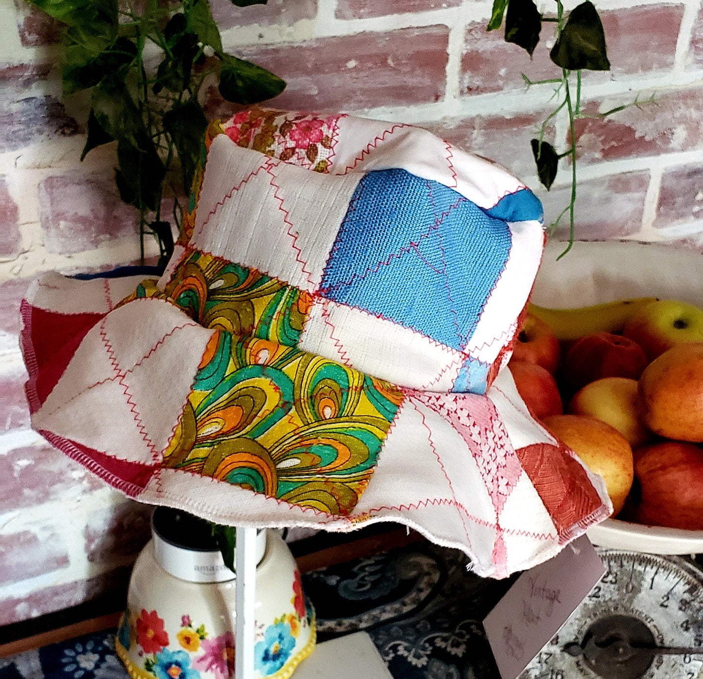 ViNtAgE 70's HANDMADE Floppy Patchwork Hat // Wide Brim // Floral Calico Cotton Sun Hat HiPPiE Beach Boho #3