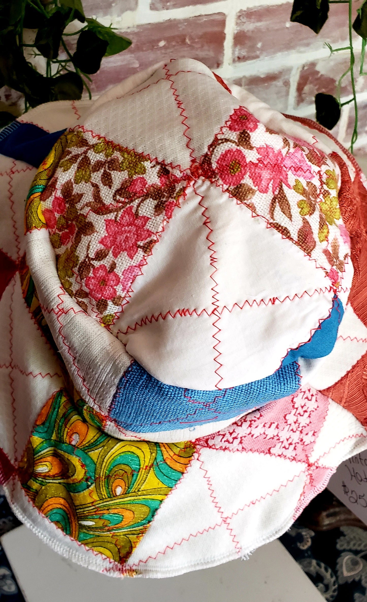 ViNtAgE 70's HANDMADE Floppy Patchwork Hat // Wide Brim // Floral Calico Cotton Sun Hat HiPPiE Beach Boho #3