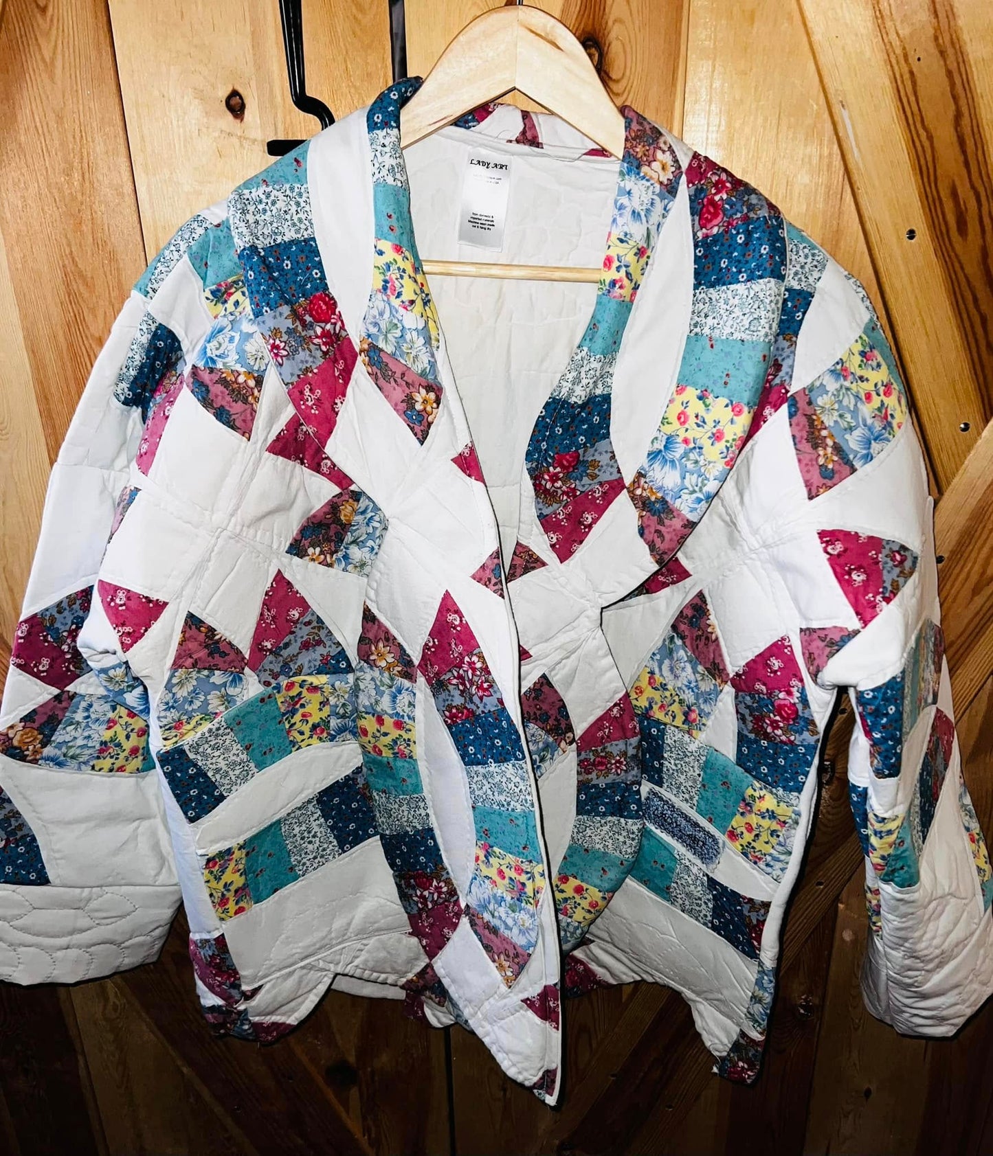 Vintage Upcycled Relaxed Fit Double Wedding Ring Quilt Coat Fits Most