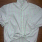 Women's Medium Large , Pink, Green Blue & White Plaid Check Upcycled Men's Shirt Button Down with Ruffle Collar Reworked Shirt