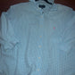 Women's XL 1X 2X 3X Blue & White Gingham Ralph Lauren Upcycled Men's Shirt Button Down with Ruffle Collar Reworked Shirt