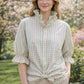 Women's Medium Large , Pink, Green Blue & White Plaid Check Upcycled Men's Shirt Button Down with Ruffle Collar Reworked Shirt