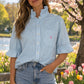 Women's XL 1X 2X 3X Blue & White Gingham Ralph Lauren Upcycled Men's Shirt Button Down with Ruffle Collar Reworked Shirt