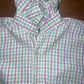 Women's Medium Large , Pink, Green Blue & White Plaid Check Upcycled Men's Shirt Button Down with Ruffle Collar Reworked Shirt