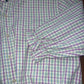 Women's Medium Large , Pink, Green Blue & White Plaid Check Upcycled Men's Shirt Button Down with Ruffle Collar Reworked Shirt