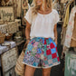 Vintage FEEDSACK Fabric Patchwork Quilt l Elastic Waist Shorts