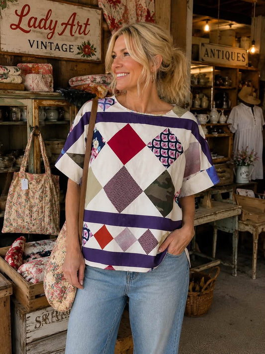 Diamond Square Patchwork  Quilt Top Boxy Top