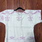 Vintage Pink Embroidered Cross stiched Cream Linen Tablecloth Box Top