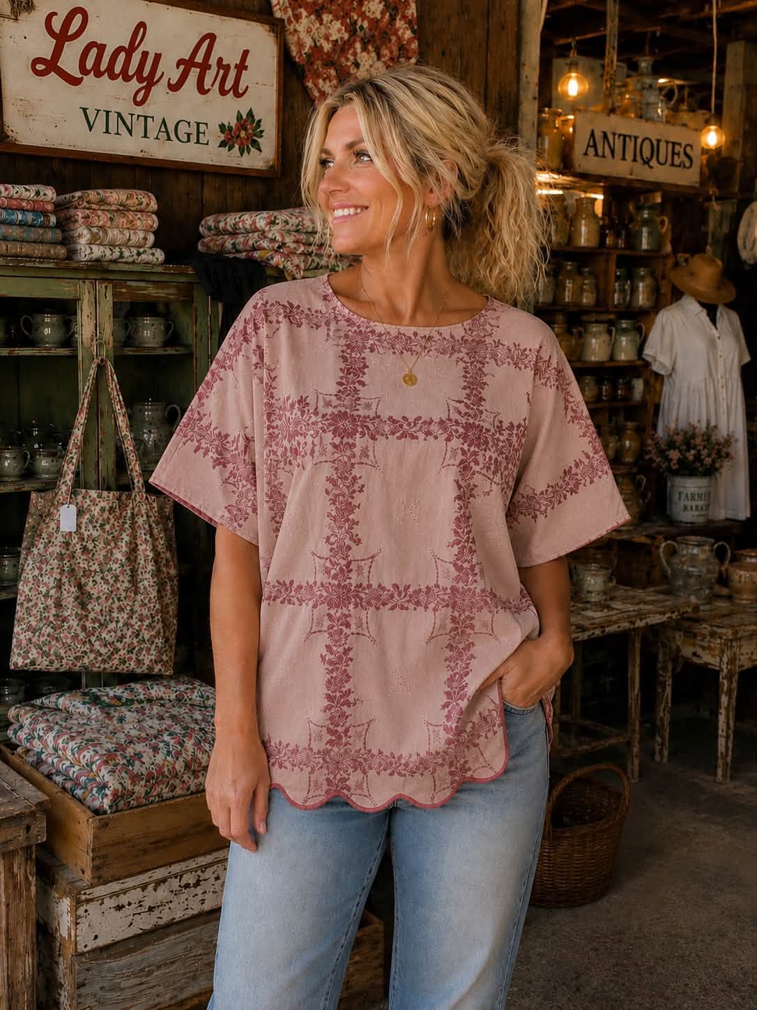 Vintage Dusty Rose Jacquard Woven Coverlet Box Top