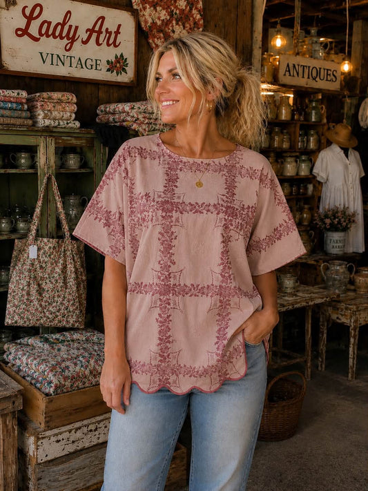 Vintage Dusty Rose Jacquard Woven Coverlet Box Top