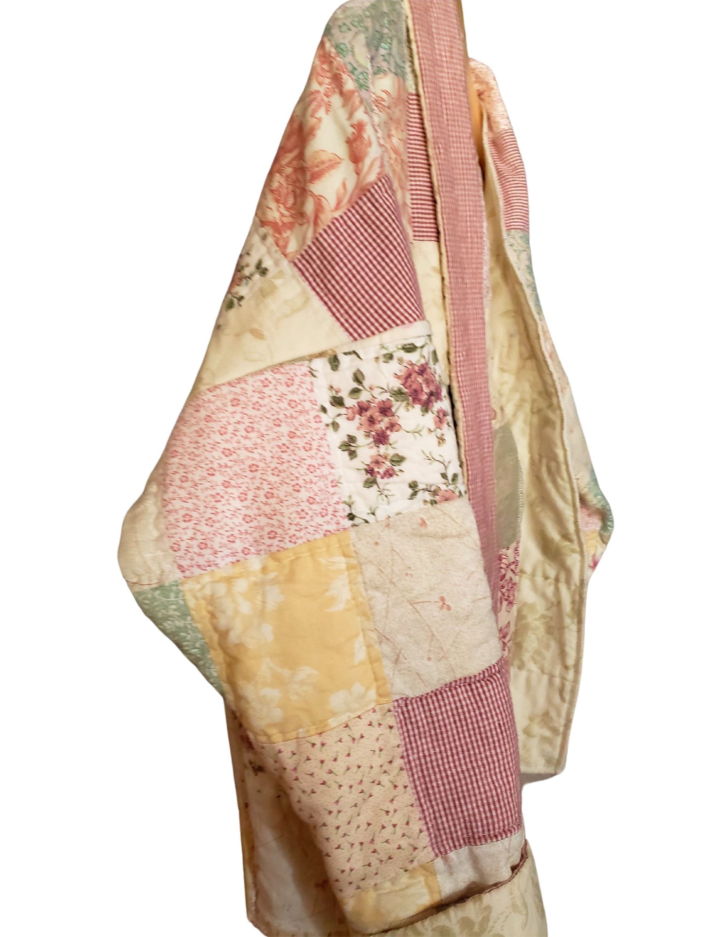 Quilt Coat Jacket - Pink Cream Patchwork Floral Vintage Quilt Fits Most