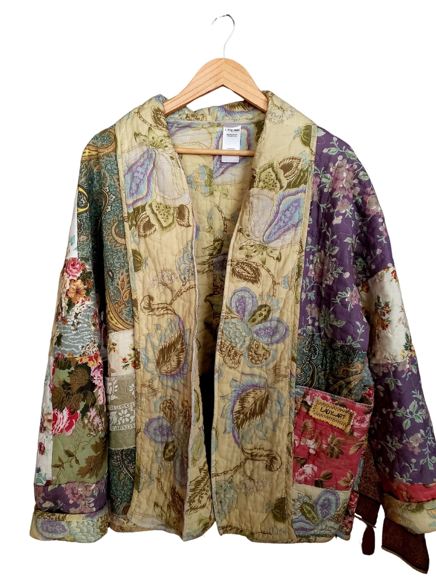 Quilt Coat Jacket - Yellow Cream Toile Patch Floral Fits Most