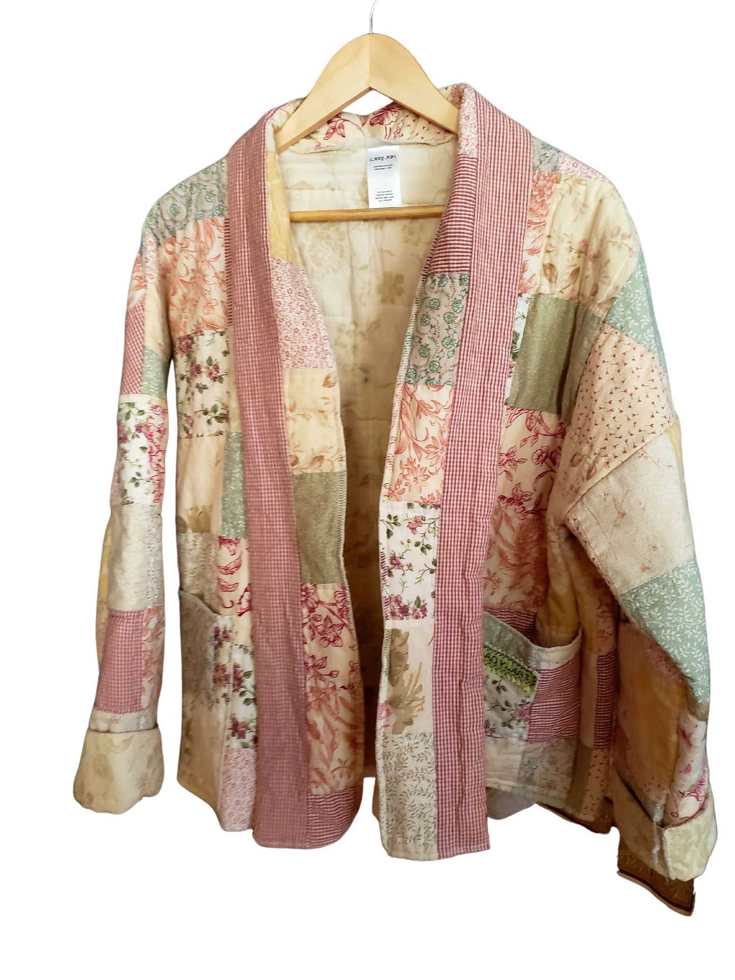 Quilt Coat Jacket - Pink Cream Patchwork Floral Vintage Quilt Fits Most