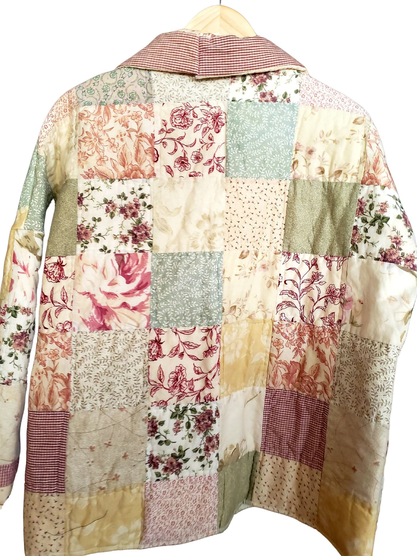 Quilt Coat Jacket - Pink Cream Patchwork Floral Vintage Quilt Fits Most