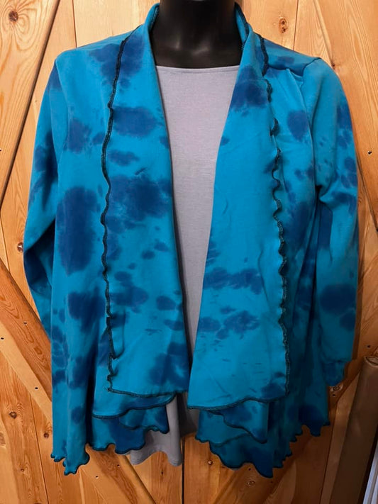 Royal Blue Turquoise Tie Dye 100% Cotton Jacket Hippie, Boho Waterfall Style