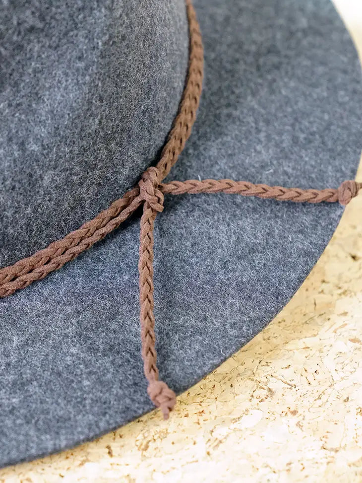CHARCOAL Wool Felt w/Braided Strap Fedora Hat