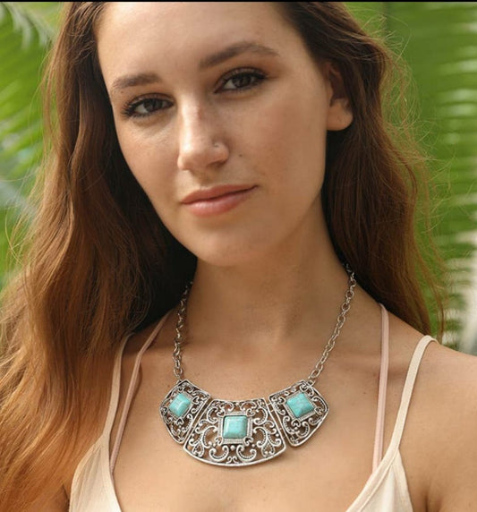 Silver Swirls Collar Turquoise Necklace